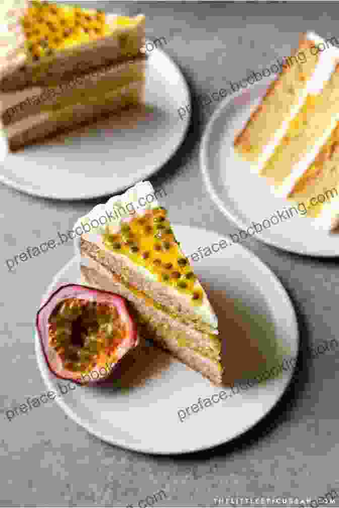 A Cross Section Of The Passionfruit And Coconut Cake, Revealing Its Vibrant Layers Of Passionfruit Curd And Creamy Coconut Sponge. Special Layers Of Baked Delicious: More Than 50 Innovative Recipes Which Combine New And Exciting Flavors Of Cake