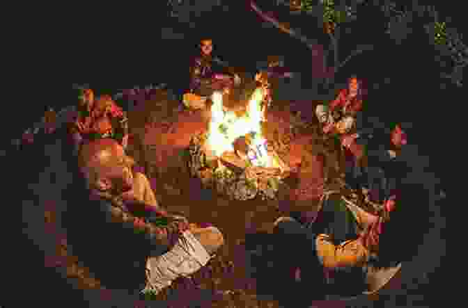 A Group Of Children Sitting Around A Campfire, Listening To A Story Being Told By An Old Man. Lob Lie By The Fire The Brownies And Other Tales: Children S Christmas Stories