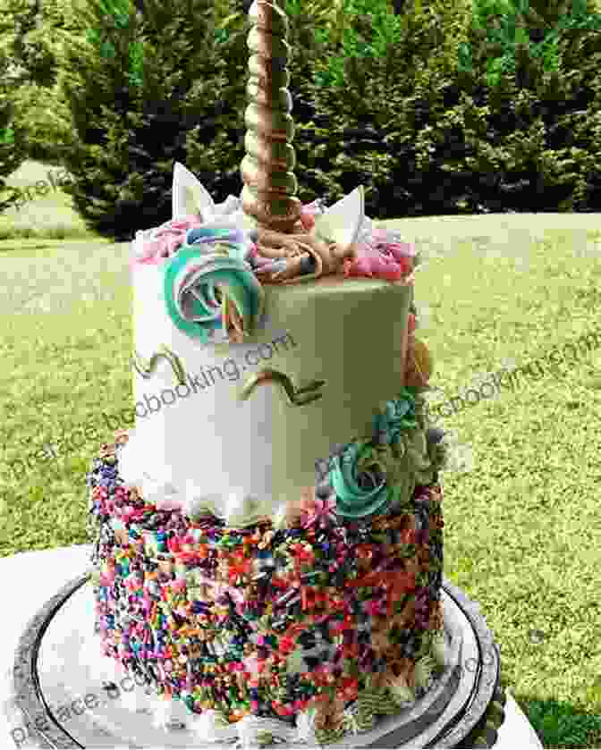A Whimsical Unicorn Cake, Adorned With Vibrant Sprinkles And A Golden Unicorn Horn, Perfect For Magical Birthday Celebrations. Special Layers Of Baked Delicious: More Than 50 Innovative Recipes Which Combine New And Exciting Flavors Of Cake