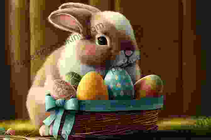 Noam The Bunny Is Sitting In A Field Of Flowers, Holding A Basket Of Colorful Eggs. Noam The First Easter Bunny Ruben Ygua